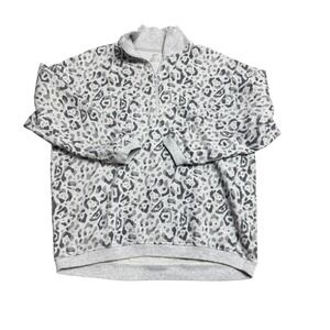 Aerie Womens XS Leopard Print 1/4‎ Zip Pullover Sweatshirt Gray Cozy Comfy